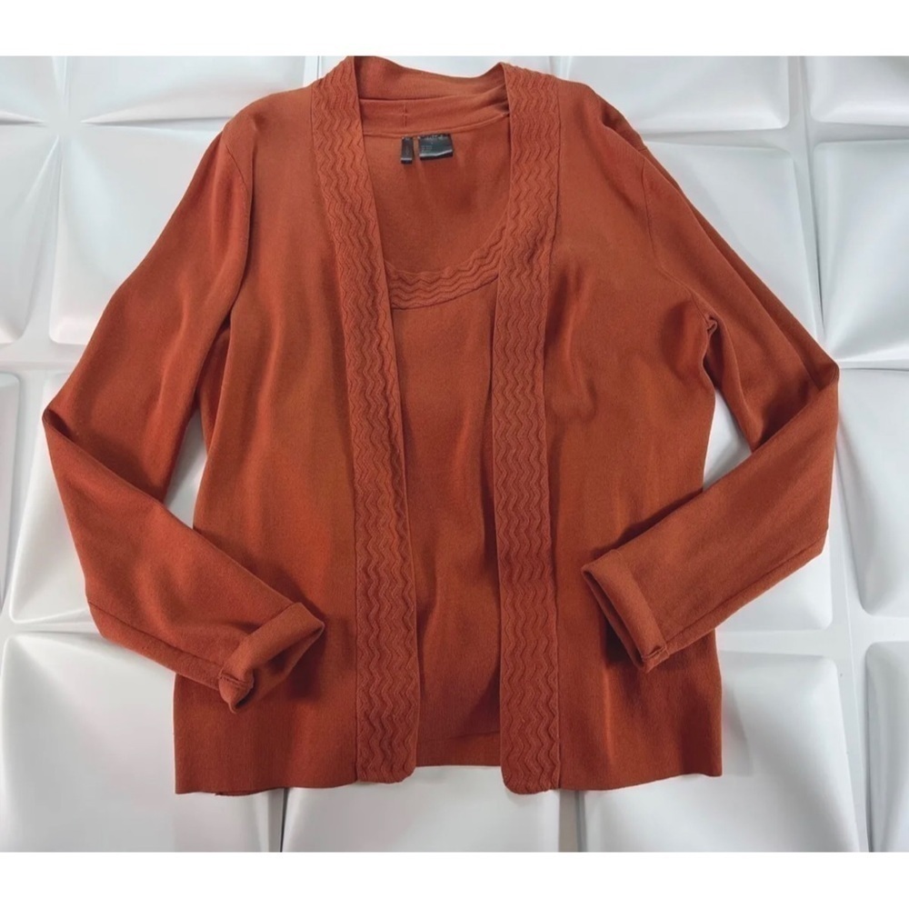 ETOILE Womens Sz L Twinset Tank Shell Cardigan Sweater Jacket 2pc Set Orange